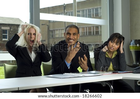 Business meeting in a modern office with everyone angry