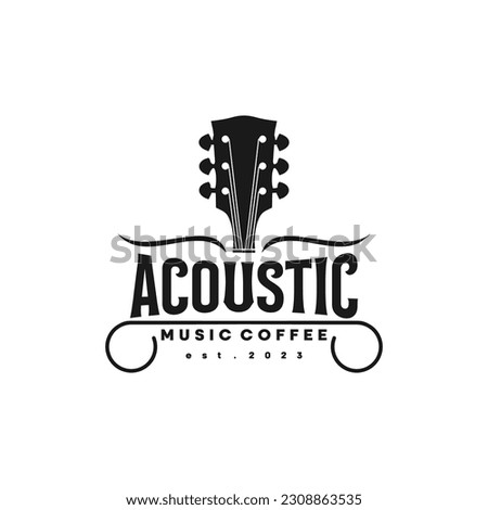 Acoustic Country Guitar Music Vintage Retro Ribbon Banner logo design