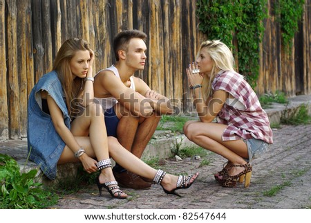 fashion shot of a trendy boy and girls