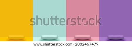 Set of Yellow, Green, Pink, Purple, scene background with 3d stage podium minimal style. Pedestal with for product display, advertising, show base, winner on pastel color backdrop.Vector illustration. ストックフォト © 