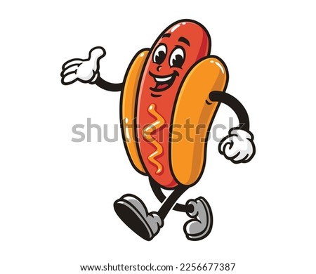 vector mascot illustration of walking Hot dog 