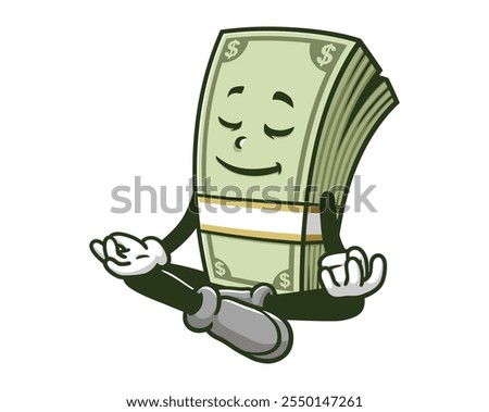 Meditating Money Cash Cartoon Mascot Illustration Character Vector Clip-art Hand-drawn Logo Design