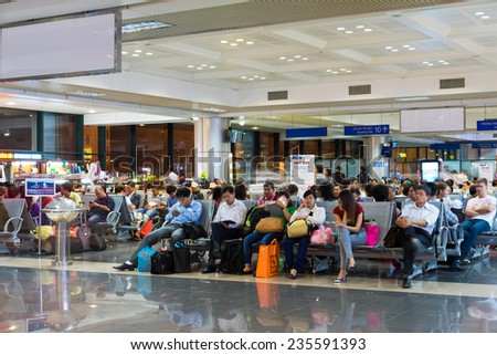Hanoi, Vietnam - Nov 27, 2014: Passengers waiting for their fly in waiting room, Noi Bai airport