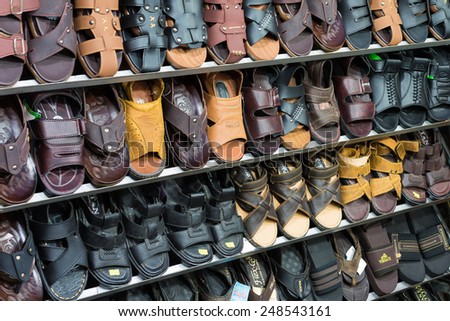 Can Tho, Vietnam - Nov 29, 2014: Fashion products on sale in store at Can Tho city night market