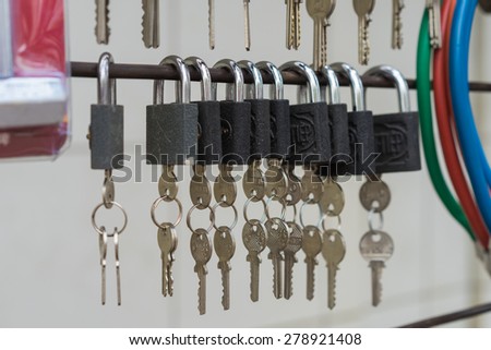 Hanoi, Vietnam - Apr 28, 2015: Lock and key for sale in Cau Giay street