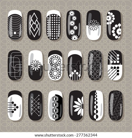Nail design black and white. Ideas for manicure, pedicure, beauty salons advertising