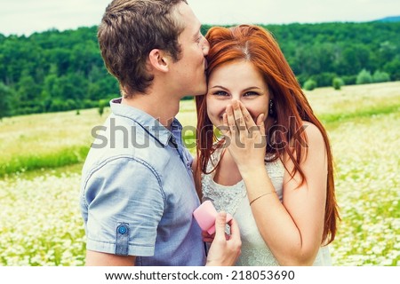 Marriage proposal. Portrait of young beautiful couple