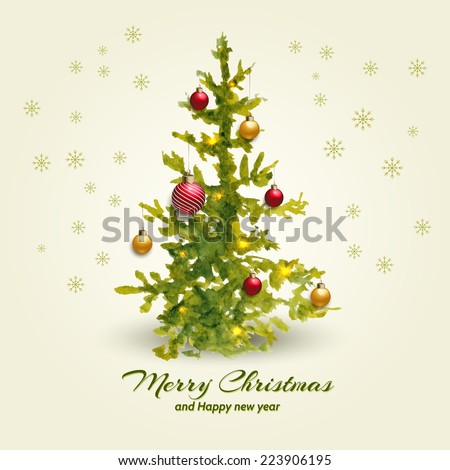 Abstract watercolor background design holiday christmas trees with christmas balls