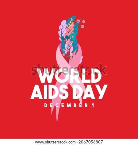 World aids day design template. Stroke red ribbon. October is Cancer Awareness Month