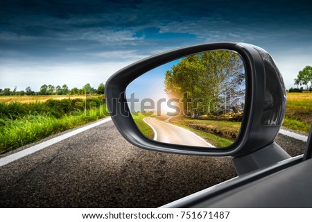 Reflected road in rearview mirror Stockfoto © 