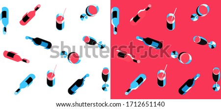 Two variants of patterns with bottles and glasses for your wallpaper, fabric, wrapping paper, packaging. Vector illustration