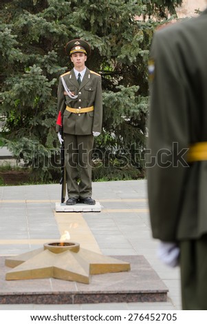 Volgograd, Russia - may 07, 2015: Cadet young guard in the guard of honor