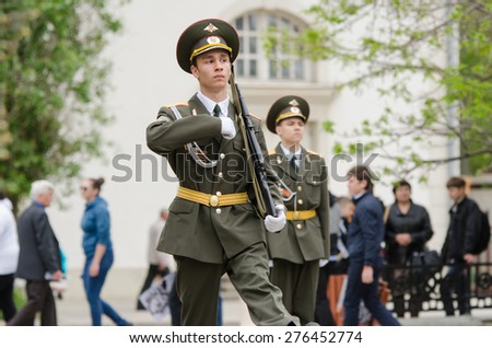 Volgograd, Russia - may 07, 2015: Cadet young guard catches in a guard of honor