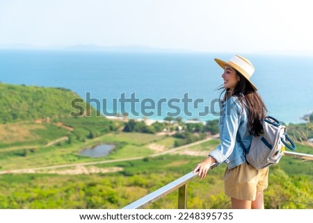 Similar – Image, Stock Photo Asian female traveler walking at old city