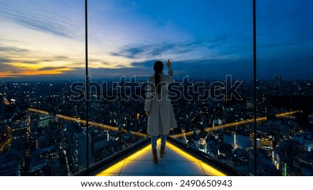 Image, Stock Photo People looking from balcony to landscape