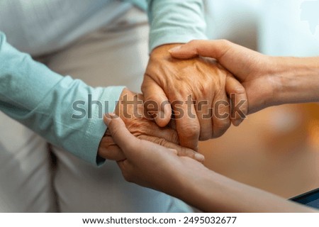 Similar – Image, Stock Photo Senior woman and her adult daughter playing cards at home