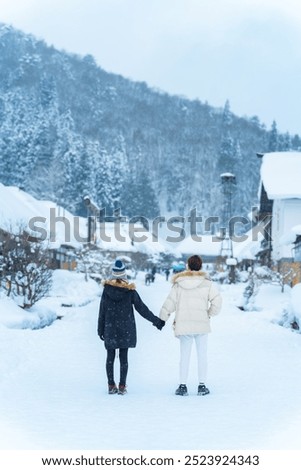 Similar – Image, Stock Photo Beautiful Tourist Couple In Love Walking On Street Together. Happy Young Man And Smiling Woman Walking Around Old Town Streets, Looking At Architecture. Travel Concept.