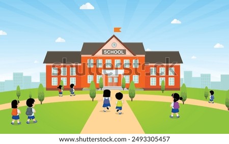 Back to School Cartoon Vector, Kids Going to School Cartoon 