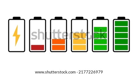 Battery indicator icon. Fully charged and discharged battery. Vector illustration.