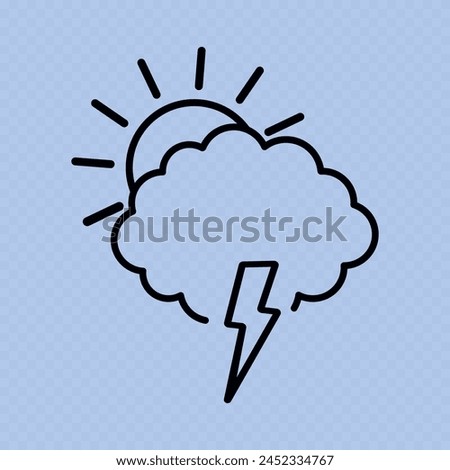 Vector sign of weather, thunderstorms, clouds covering the sun, meteorology symbols.