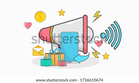 refer a friend flat vector illustration with megaphone for social media advertisement