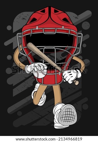cartoon baseball helmet t-shirt design illustration
