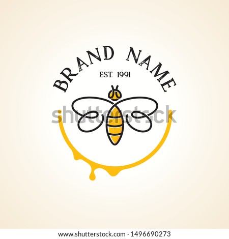 Abstract bee logo with continuous line style in yellow semicircle