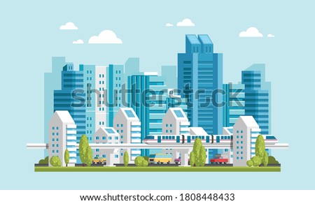City Skyline / Cityscape Mono Rail Flat Design, City Building illustration for info graphic

