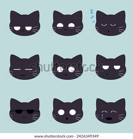 The set of cat emoticons displays various expressions such as joy, irritation, and weariness with different eyes and mouths, enriching online communication