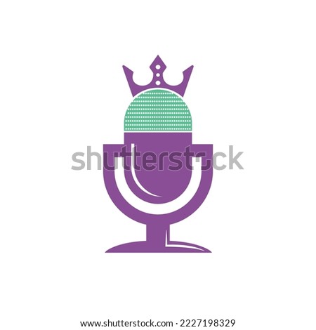 Podcast king vector logo design. King music logo design concept.	