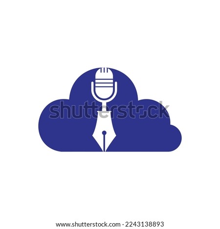 Pen microphone conference podcast radio logo design. Education podcast vector logo design.