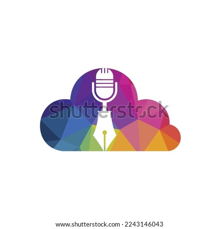 Pen microphone conference podcast radio logo design. Education podcast vector logo design.