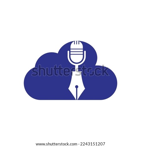 Pen microphone conference podcast radio logo design. Education podcast vector logo design.