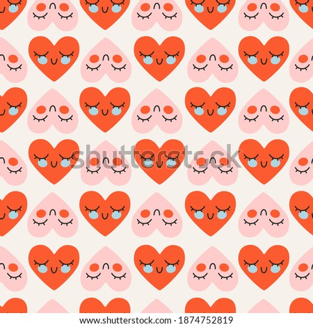 Cute red and pink heart pattern. Valentine's day, love concept. Geometric shaped heart pattern. Repeatable vector design for wrapping, stationery and fabric. Trendy hand-drawn hearts. Love concept.