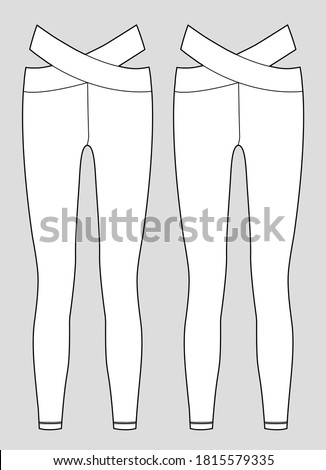Isolated high rise waistband leggings with geometric cutouts. Activewear fashion design. Flat sketches technical drawings Illustrator vector template. Stockfoto © 