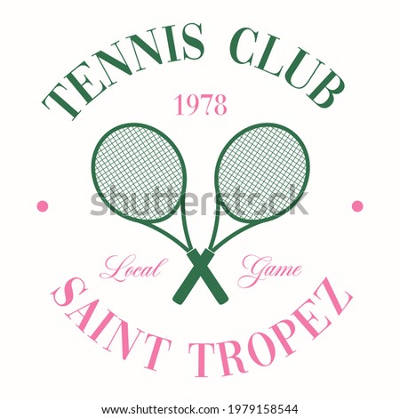 Retro Tennis Club Vector Art Fashion Illustration. Vintage Tennis Racket Slogan T shirt Print Design.