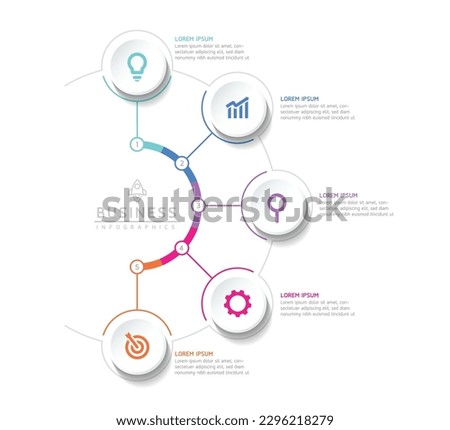 Vector infographic business presentation template with circular interconnection with 5 options.