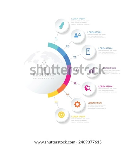 Vector infographic business presentation template with circular interconnection with 7 options.