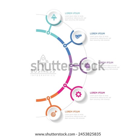 Vector infographic business presentation template with circular interconnection with 5 options.