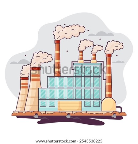 Illustration of Factory Air Pollution, CO2 Smoke Clouds that Damage Oxygen. Air Pollution Concept Isolated white Background