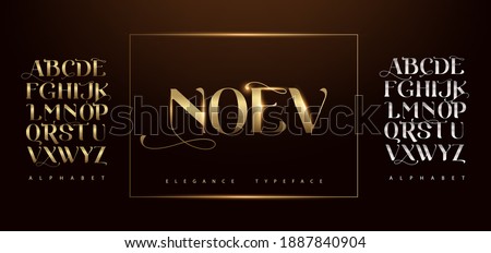 Set of Elegant Gold Colored Metal Chrome alphabet font. Typography classic style golden font set for logo, Poster, Invitation. vector illustration - Vector