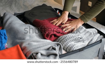 Similar – Image, Stock Photo Close-up of woman packing wooden box with freshly picked vegetebles on field