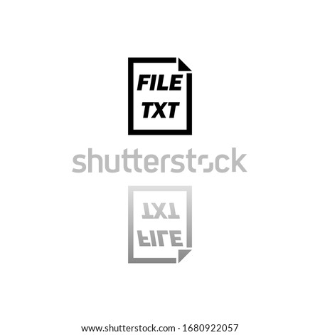 TXT File. Black symbol on white background. Simple illustration. Flat Vector Icon. Mirror Reflection Shadow. Can be used in logo, web, mobile and UI UX project