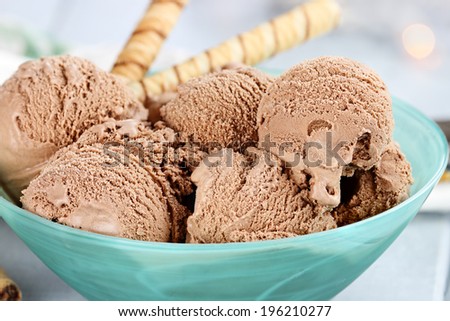 Bowl of rich chocolate ice cream with extreme shallow depth of field.