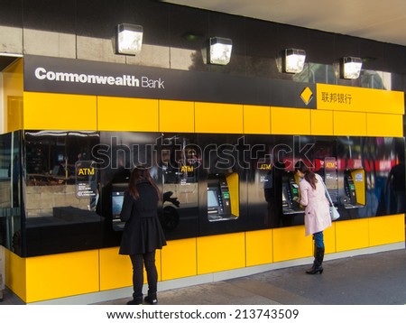 MELBOURNE, AUSTRALIA - August 22, 2014: a branch of the Commonwealth Bank of Australia, Australia\'s largest bank by market capitalization.  It earned $7.7 billion profit after tax in 2013.