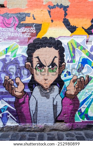 MELBOURNE, AUSTRALIA - October 12, 2014: street art by an unknown artist in the inner suburb of Fitzroy, in the vicinity of Brunswick Street, site of the best street art outside the city centre.