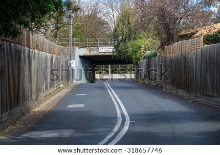Melbourne, Australia - September 4, 2015: railway underpass in the affluent Melbourne suburb of Mont Albert.