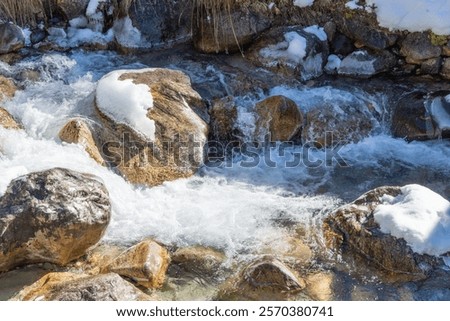 Similar – Image, Stock Photo Foamy mountain stream flowing through stones in sunlight