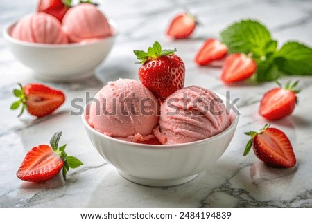 Similar – Image, Stock Photo Ice cream scoop in spoon and waffle cones on table