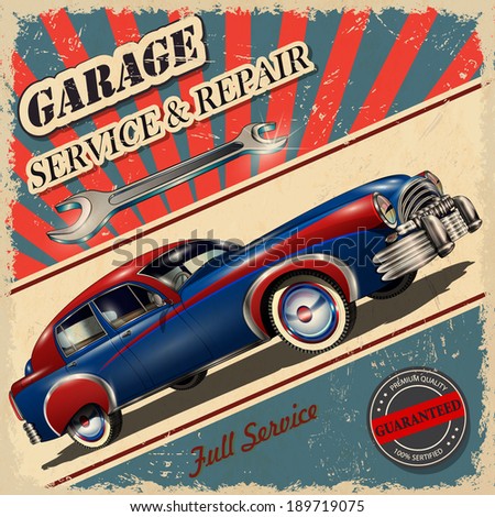 Vintage Garage Retro Poster Stock Vector Illustration 189719075 ...